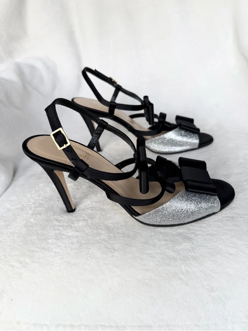 Kate Spade New York Silver Satin Bow Slingback Sandals 8.5